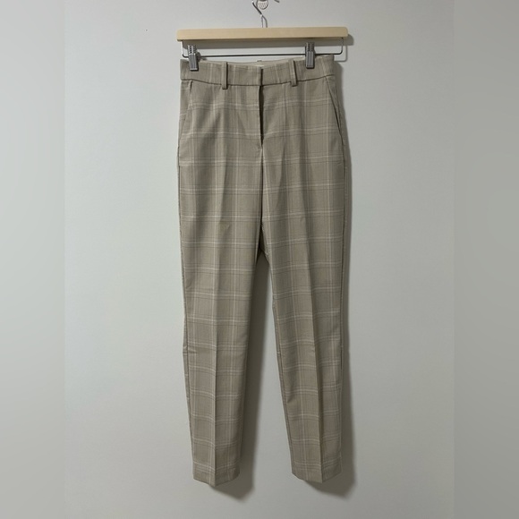 H&M Beige Plaid Trousers Straight Slim Leg Pants 28 inch inseam officewear - Picture 1 of 10